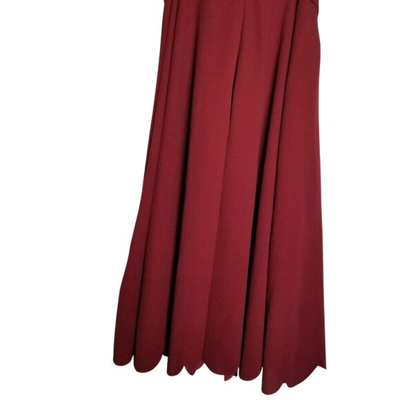 Womens Burgundy Scalloped Neck Long Sleeve Dress Size L Polyester Blend Workwear - Picture 9 of 12